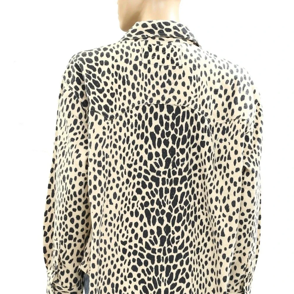 Free People We The Free Calico Flannel Shirt Top Leopard Printed M New 285812